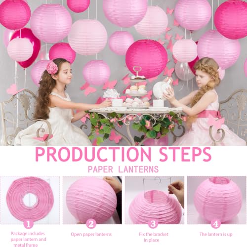 Image of 15-Pack Pink Paper Lanterns, Hanging Party Decorations