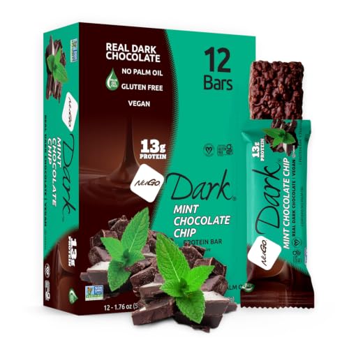 NuGo Dark, Mint Chocolate Chip, 13g Vegan Protein Bar, Gluten Free, 12 CT
