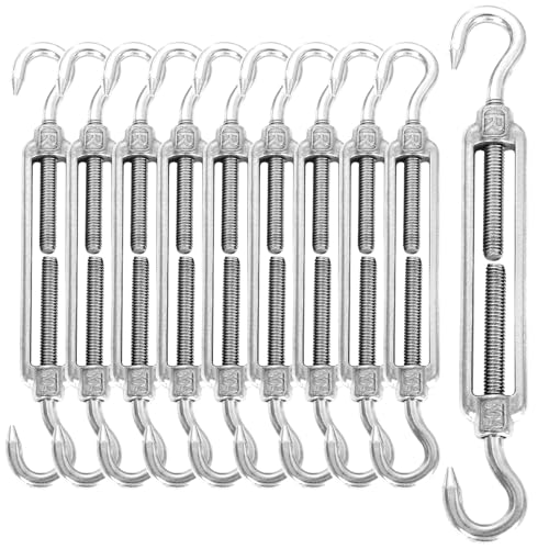 LOLYSIC 10 Stück Spannschloss M6 Seilspanner Edelstahl Spannschlösser Seilspanngarnitur Drahtseil Spanner Wäscheleinenspanner Spannhaken für Sonnensegel Spanner Seilsystem Gartendraht Zaunspanner