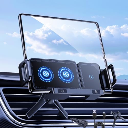 DICMKY Wireless Car Charger Mount Holder for Samsung Galaxy Z Fold 7 6 5 4 3 2, Rotatable Air Vent Dual Coils Auto Clamping Fast Charging Phone Holder for iPhone 16 15, Samsung S25, Google Pixel 9 Pro