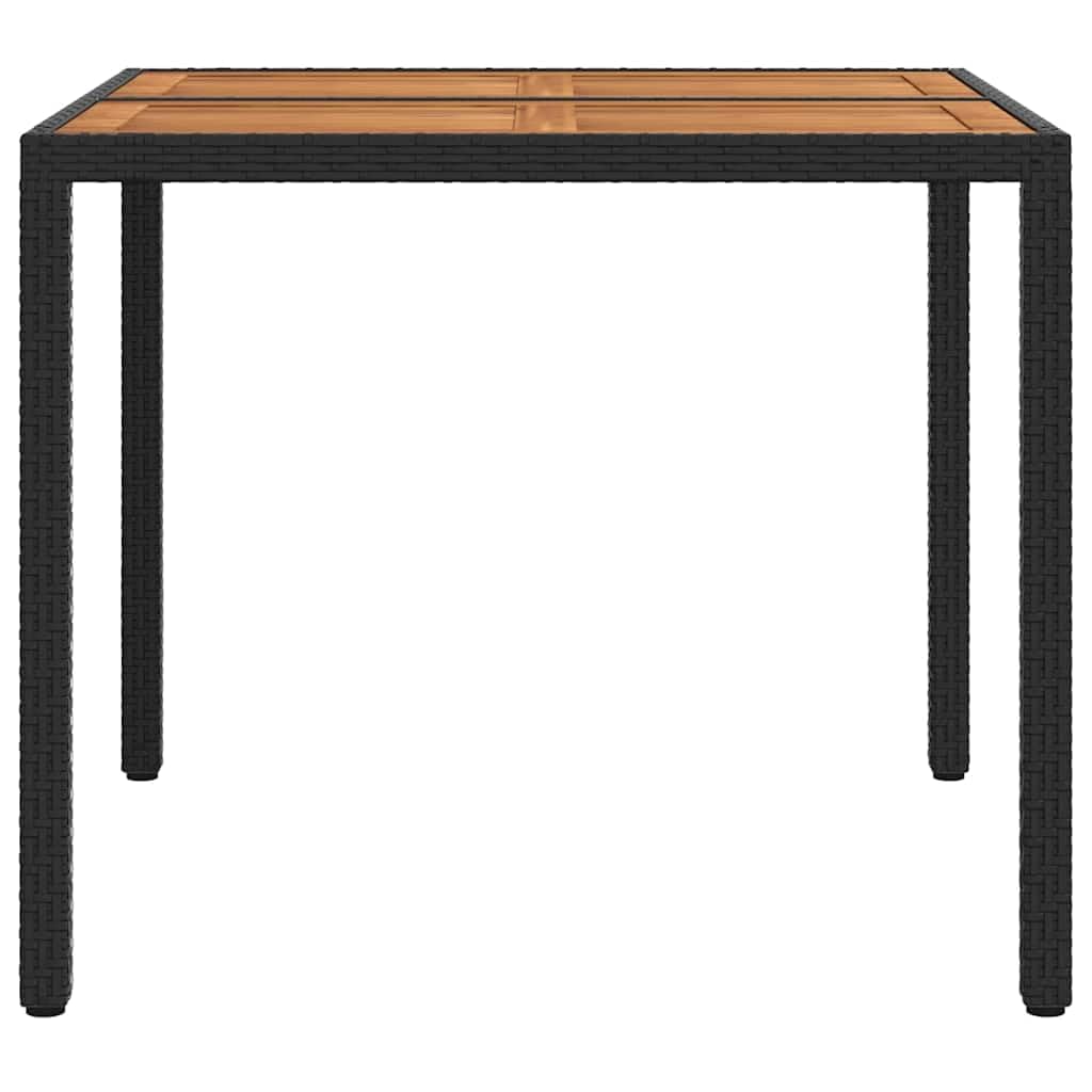 Stół ogrodowy, czarny, 90 x 90 x 75 cm, polirattan, ze stalową ramą, wysuwany stół do jedzenia na zewnątrz, na taras, do ogrodu i spotkań