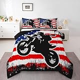 Dirt Bike Comforter Set Twin Motocross Comforter Retro American Flag Bedding Set for Kids Boys Teens Men Grunge Room Decor,Extreme Sports Tie Dye Bed Set Motor Biker Motorcycle Quilt Duvet Set 2 Pcs
