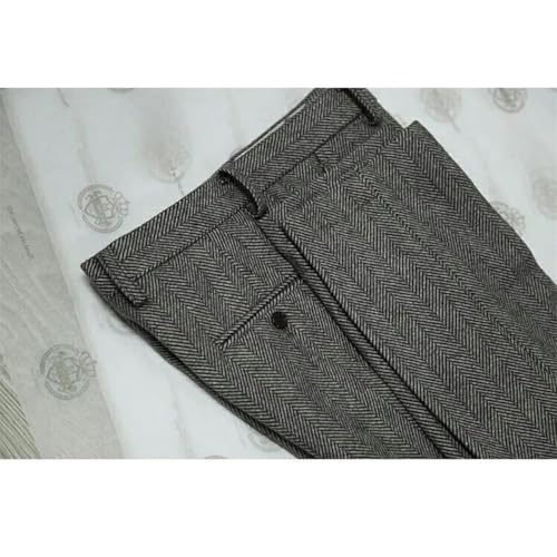Men's Slim-Fit Wool Herringbone Trousers Tweed Wedding Casual Dual-Purpose Pants with Stretch Comfort2
