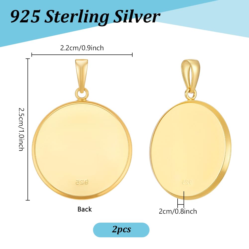 PH PandaHall 2Stück 925 Sterlingsilber Schale Bezel Blank Flache Anhänger Schalen Runde Cabochon für Halskette Armband Schmuckherstellung Schale 20mm