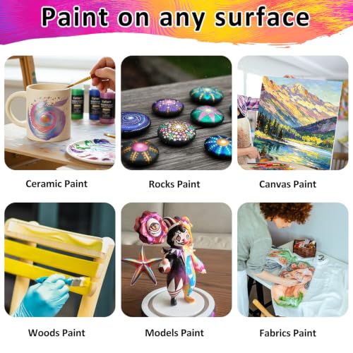 Image of Caliart 24 Chameleon Colors Iridescent Acrylic Paint Set with 12 Brushes ﻿ | Craft Painting kit for Adults Artists Beginners, Rich Pigment Non-toxic, Canvas Wood Rock Pumpkin Ceramic Art Supplies Paint