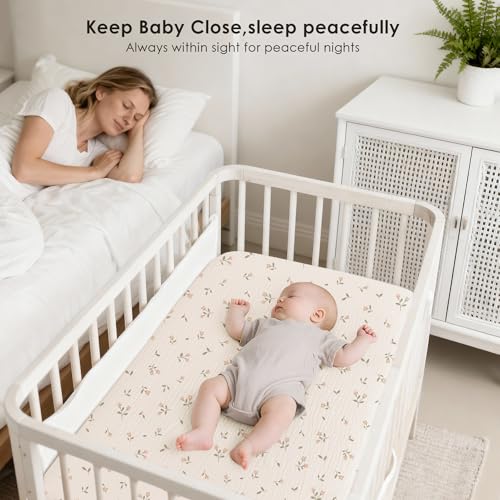 Image of MairMore 2 Pack Muslin Fitted Bassinet Sheets for Babies, Soft & Breathable 100% Cotton Bedside Sleeper Bassinet Sheet, Moses Basket Oval Rectangle Pad /Mattress (Pink Blossom)