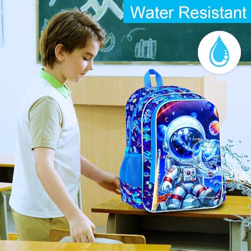 Image of HPJGD 3PCS Space Bookbag for Boys, Water Resistant Kids Backpack Set with Lunch Box, Cool School Bag for Preschool Toddler - Astronaut Holding Earth