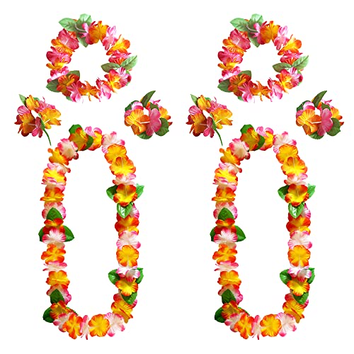 Soneinex Hawaii Blumenkette Set 8 Stück Hawaii Kette Blumen mit 4 Armbänder 2 Stirnbänder 2 Halsketten Hawaii Leis Garlands für Beach Aloha Luau Party Accessoires Hula Girlande