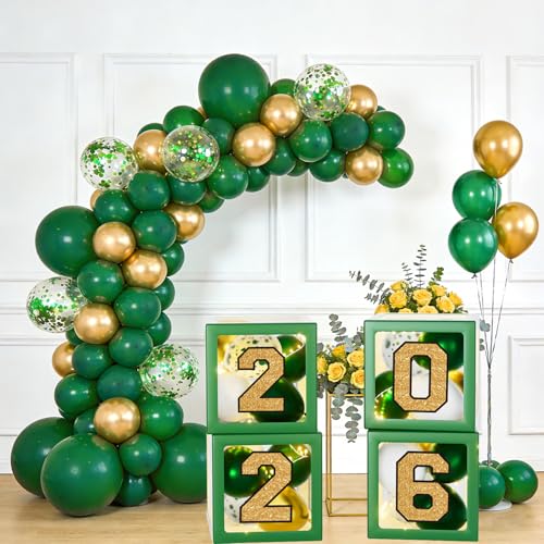 Image of Graduation Decorations 2026 - Green and Gold Graduation Decorations - Set of 4 Balloons Boxes with Letters 2026 GRAD So Proud of You, Congrats Grad Party Decorations for Any Grades