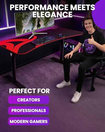 Image of Arozzi Arena Gaming Desk 63 inch Wide, Ultrawide Curved Gaming and Office Desk, Large Gaming Desk with Custom Monitor Mount & Cable Management Under Desk (Black)