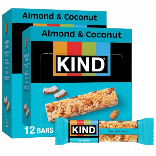 KIND Healthy Snacks Bars, Almond &amp; Coconut, Gluten Free, Low Sodium Snacks, 4g Protein, 12 Count (Pack of 2)