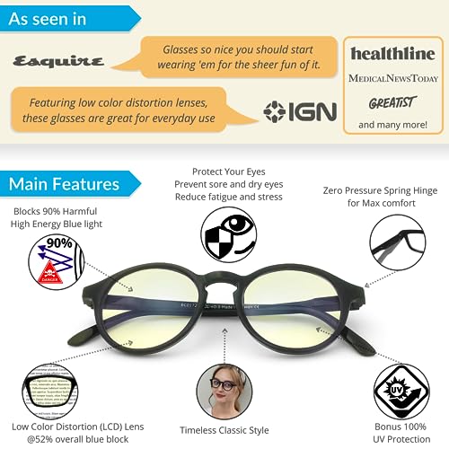 Image of J+S Vision Blue Light Blocking Glasses for Men Women | Computer Gaming Work| Anti Strain Fatigue UV Glare | Medium-Small Fit