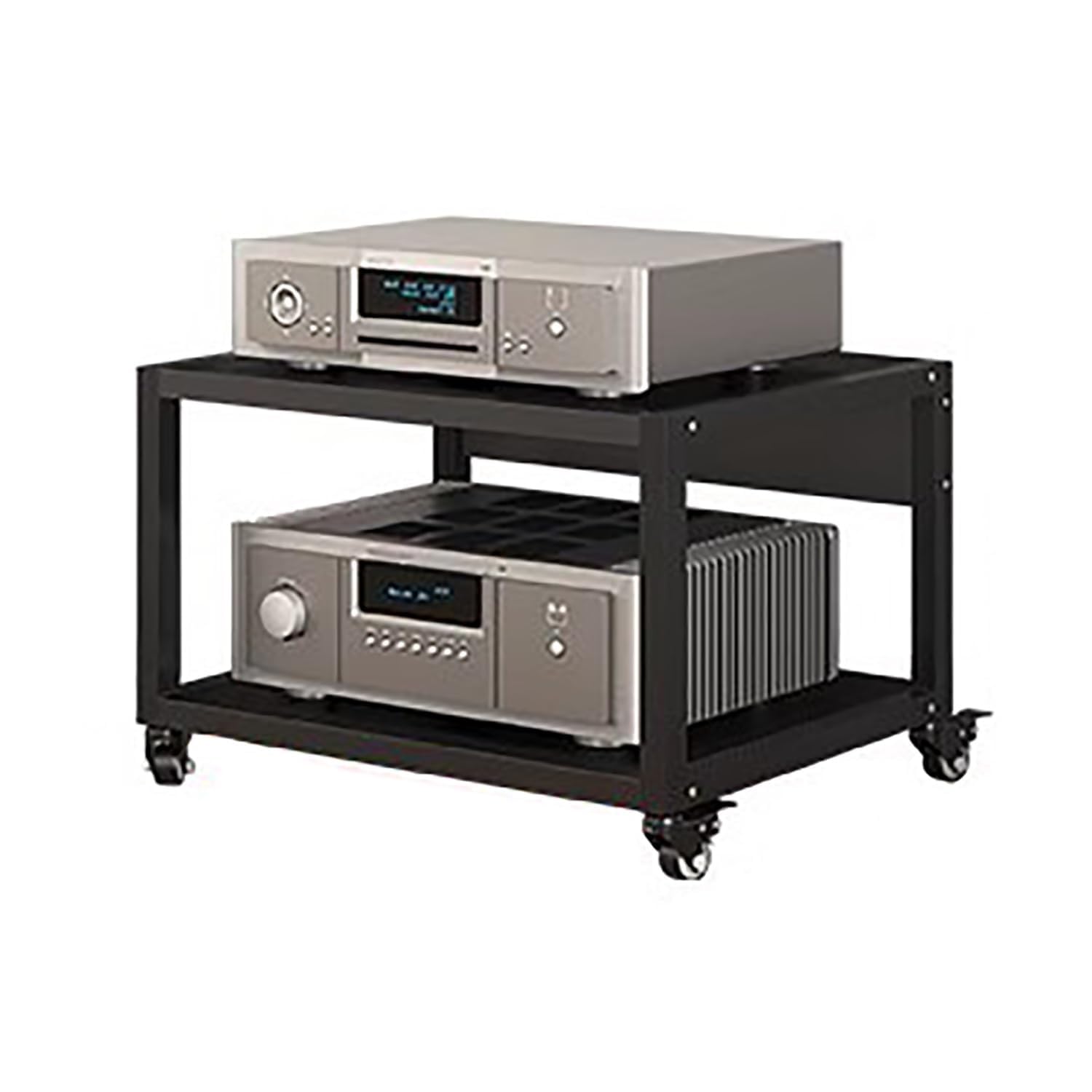 Étagère AV à 2 niveaux armoire audio robuste sur roulettes salon
