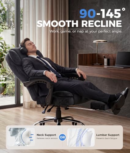 Image of GTPLAYER Big and Tall Office Chair with Pocket Spring Cushion & Ergonomic Lumbar Support for Lower Back Pain Relief, High Back Computer Gaming Chair with Foot Rest, Soft Velvet Fabric, Black