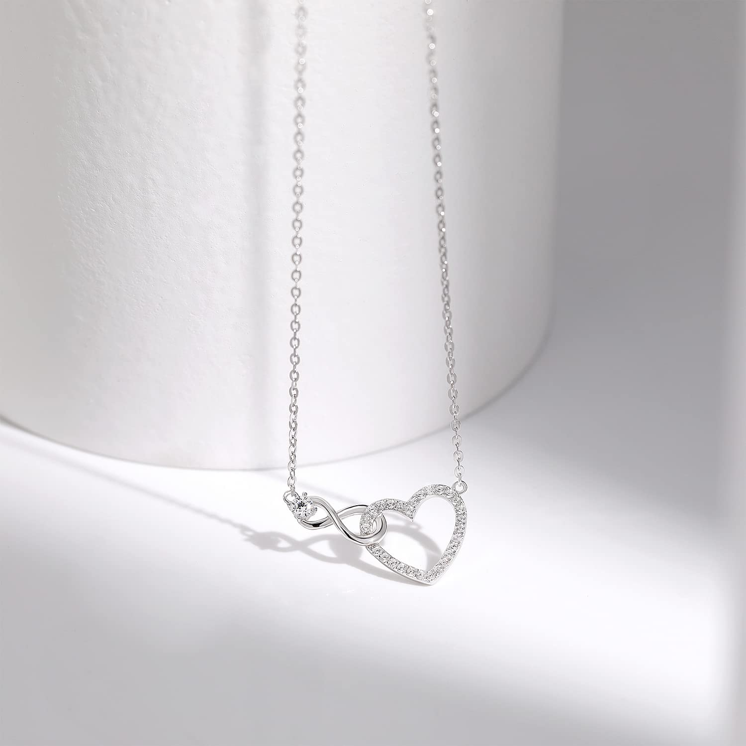 Meissa Collar Plata Mujer Infinito Corazón Gargantilla Collar Dorado Mujer 925 Circonita Punto Collar de Luz Promesa de Regalo (Oro)