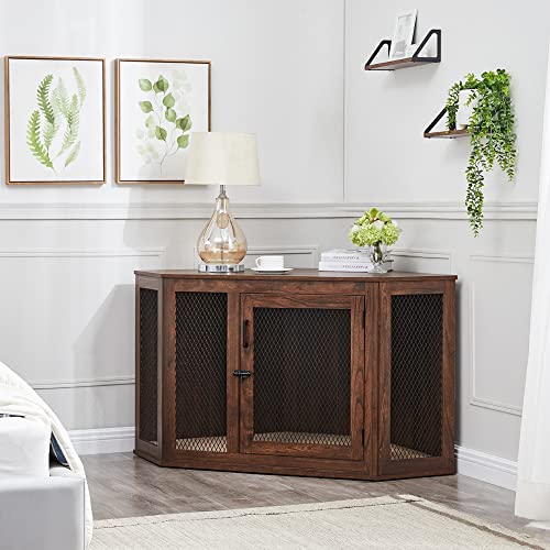 unipaws-Furniture-Style-Corner-Dog-Crate-for-Medium-Large-Dogs-Indoor-Aesthetic-Puppy-Kennel-TV-Stand-Modern-Decorative-Wood-Pet-House-Dog-Cage-Pretty-Cute-End-Side-Table-Nightstand-Walnut unipaws Furniture Style Corner Dog Crate for Medium Large Dogs Indoor Aesthetic Puppy Kennel TV Stand Modern Decorative Wood Pet House Dog Cage Pretty Cute End Side Table Nightstand Walnut