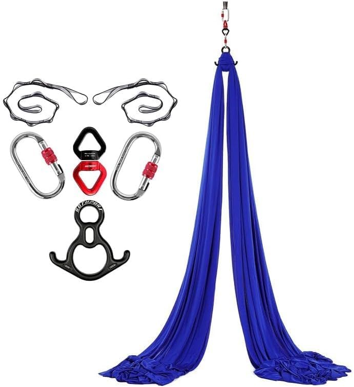 Aerial Yoga Silk, 8M Heavy-Duty Nylon Cloth, Suspended Yoga Towel with Mounting Hardware, High Load Capacity Trapeze Swing for Aerial Yoga, Acrobatic Training & Artistic Performances (Royal blue)