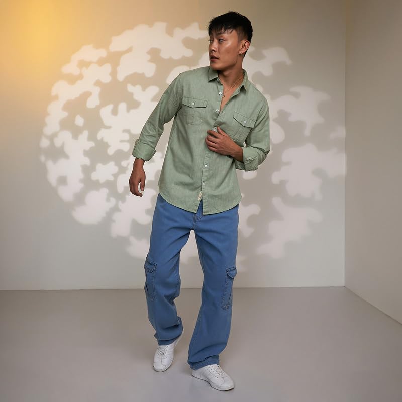 Image of CAHOOT Men's Solid Utility Shirt | Casual Wear | Spread Collar | Long Sleeve | Button Closure | Shirt Crafted with Comfort Fit for Everyday Wear
