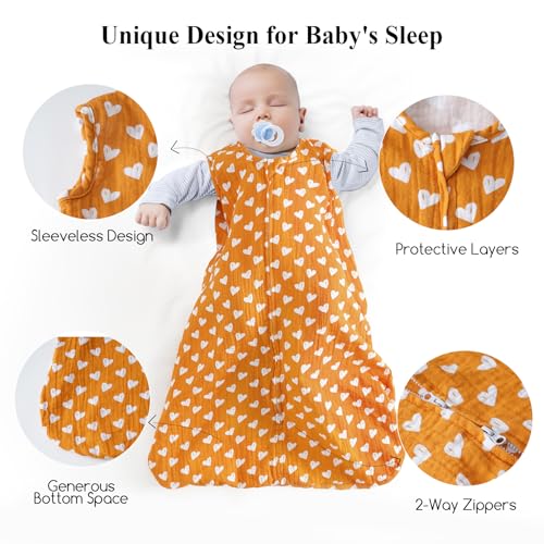 Image of david's kids Muslin Cotton Baby Sleep Sack 0-6 Months, 2 Pack 100% Cotton Sleeping Bag for Summer, TOG 0.5 Baby Wearable Blankets with 2-Way Zipper, Soft Sleep Sacks for Newborn Infant, Rainbow