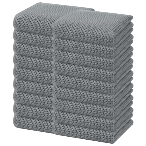 Image of Homaxy 100% Cotton Waffle Weave Kitchen Dish Towels, Ultra Soft Absorbent Quick Drying Cleaning Towel, 13 x 28 Inches, 18-Pack, Grey