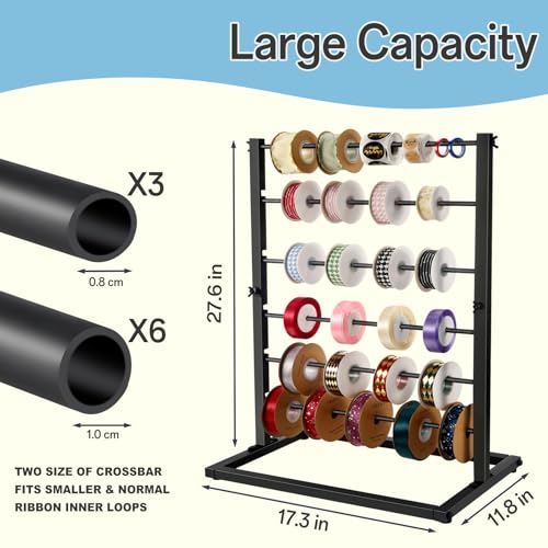 Image of 6 Tier Ribbon Organizer Rack - Metal Large Capacity Ribbon Holder for Craft Ribbon Washi Tape Arts & Crafts Supplies, Ribbon Storage Ribbon Rack for Craftroom, Florist Arts Wrapping, Cake Shop(Black)