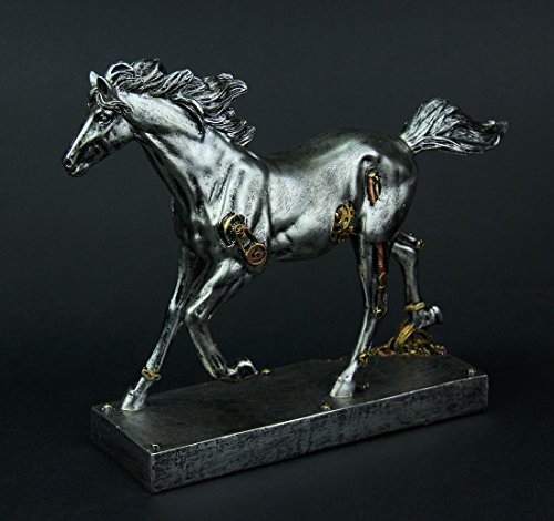 Estatua de Caballo Steampunk Plateado Zeckos miniatura 2