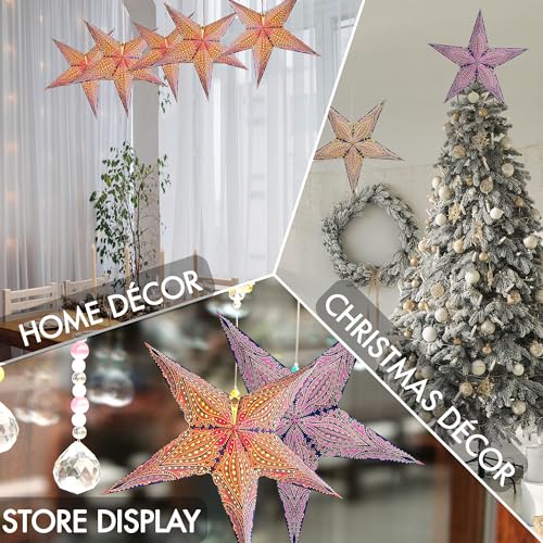 Image of GalaxyArts Paper Star Lanterns, 24 Inch Queen Blue Yellow 3D Light-Up 5-Pointed Hanging Lamp, Handcrafted Hollow Decoration for Christmas, Weddings, Holidays, Indoor Outdoor Home Decor (Medium)