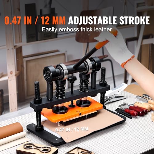 Image of VEVOR Leather Cutting Machine, 10.2 x 4.7 in Embossing Plate Manual Die Cutter, 0.47 in Pressure Stroke Leather Embossing Machine, Dual Guide Shafts Die Cut Machine for Various of Materials