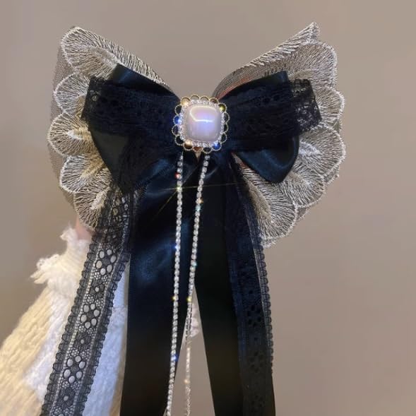 Temperament lace hair clips female super fairy long ribbon spring clip back of the accessories