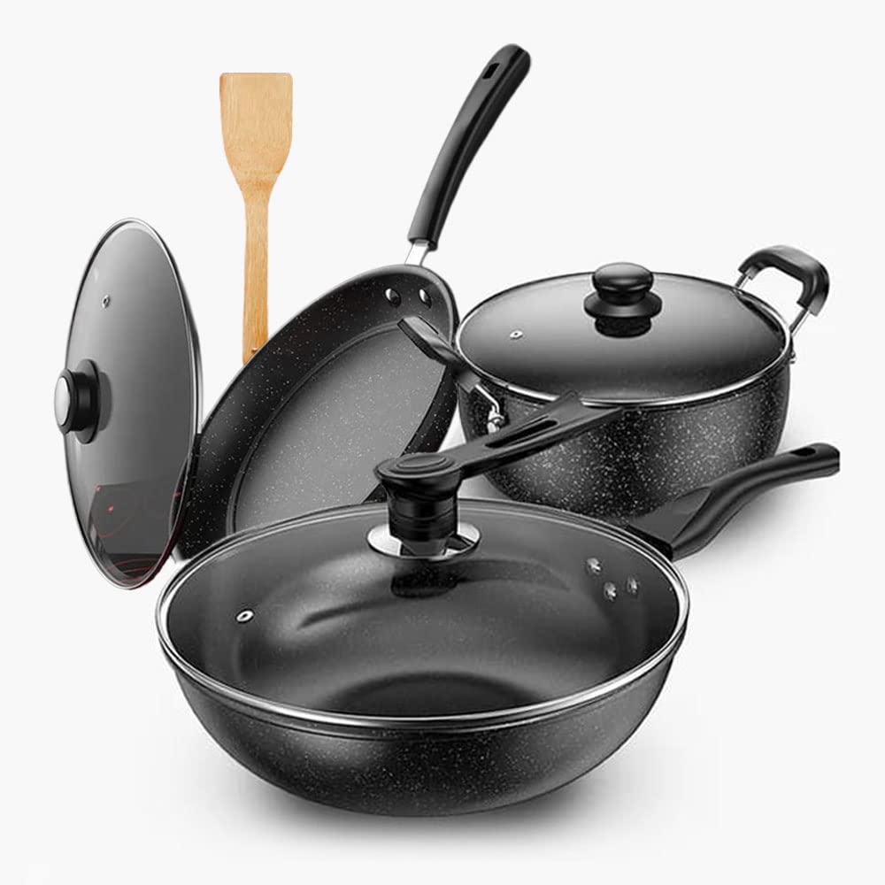 Q-NATIC Non Stick Cookware Set, 07 Pieces Pots and Pans Set, Nonstick Induction Kitchen Cookware Set, Five Layer Die-Casting Kitchen NonStick Cookware Set, Less Oily Thickened Bottom Cookware