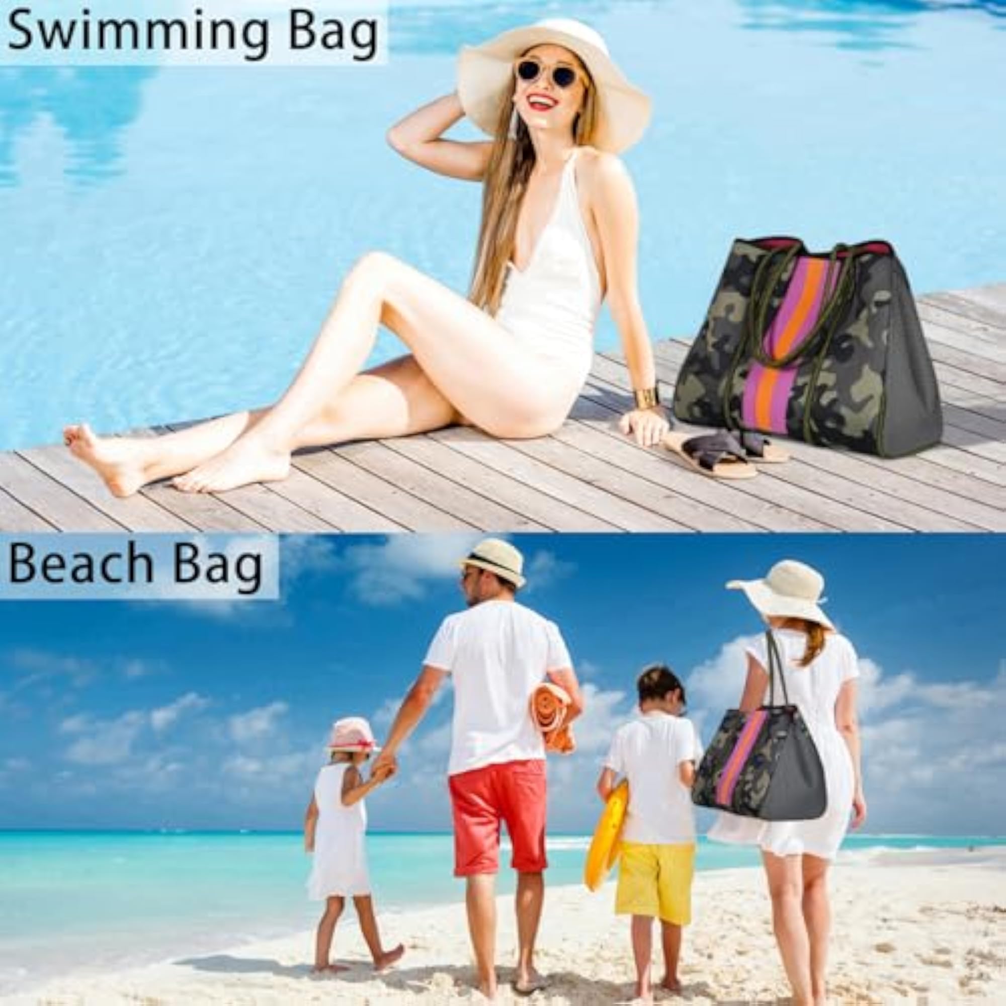 Neoprene Beach Tote Bag for Women, Large Travel Bag