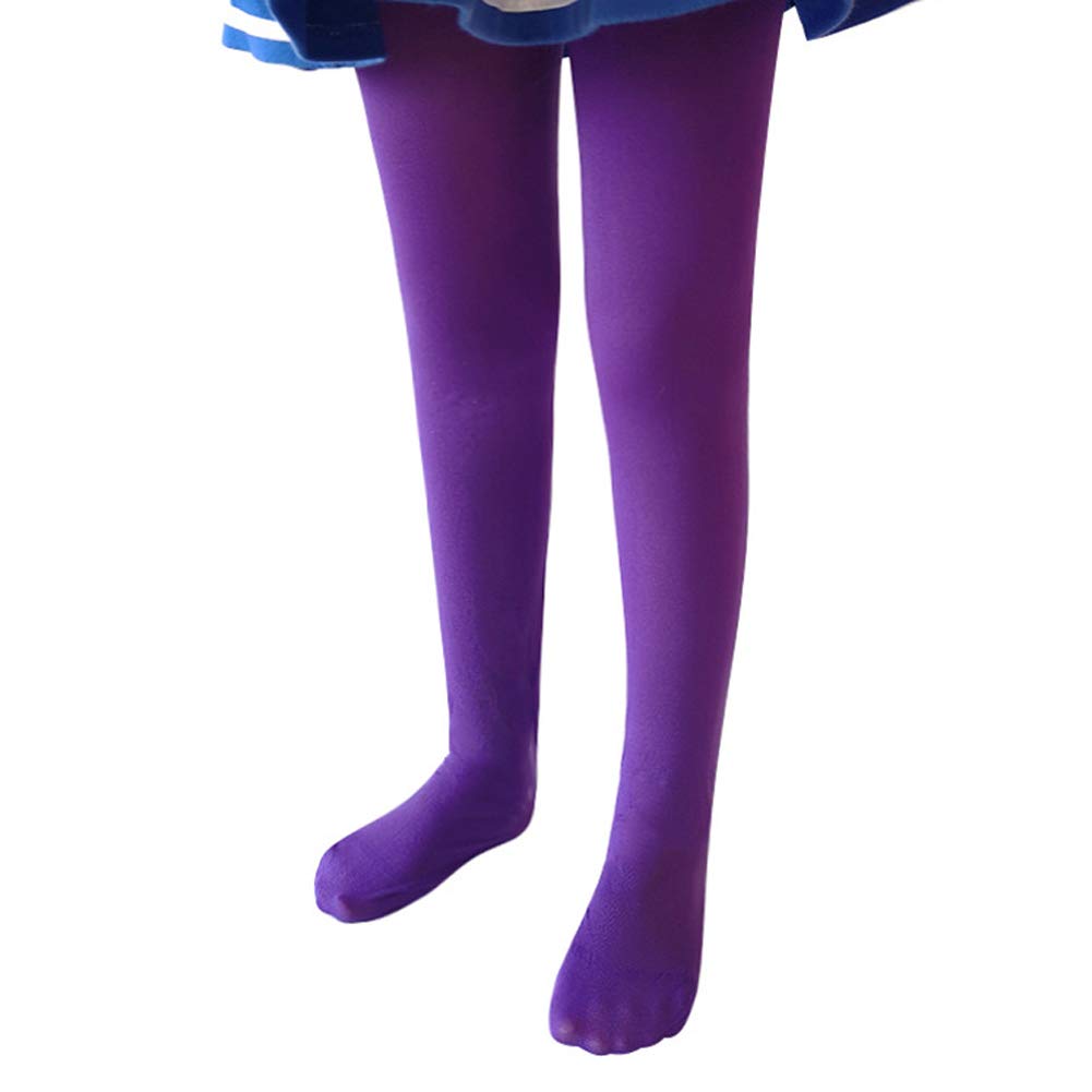 18MM Girls' Opaque Soft Stockings Children's School Tights Socks (L Age 5-7 (110-130cm), Purple)