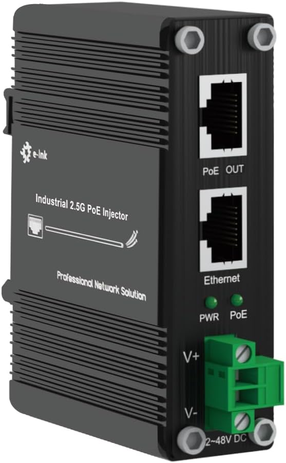 E-link Hardened Industrial Gigabit PoE+ Injector, 12~48V Input PoE+ Adapter, IEEE802.3af/at 30W Output up to 328ft, Din-Rail and Wall-Mount Installation