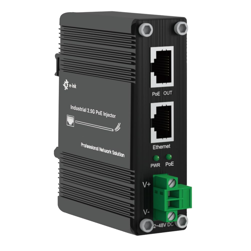 E-link Hardened Industrial Gigabit PoE+ Injector, 12~48V Input PoE+ Adapter, IEEE802.3af/at 30W Output up to 328ft, Din-Rail and Wall-Mount Installation