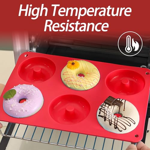 2 Pack Doughnut Mould, 6 Cavity Silicone Donut Molds Non Stick Donut Pan for Baking Mini Doughnut Tray Ring Cake Tins (Red+Grey) - Image 6