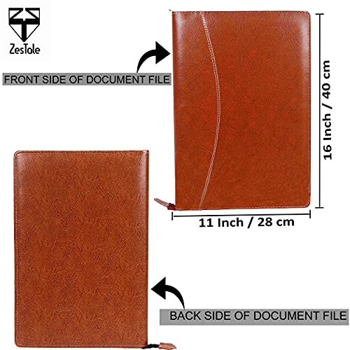 Image of ZesTale Multipurpose Leatherette Professional File Folders for Certificates|Documents Holder|Document Bag|Portfolio|Executive File Legal Size Documents Holder (20 Leafs) (Color-Tan)