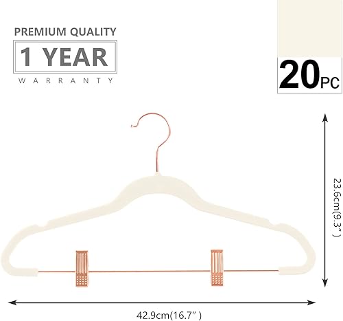 Miniatura 2 de MIZGI Perchas de terciopelo prémium para pantalones con clips (paquete de 20) perchas delgadas para faldas, perchas antideslizantes de fieltro para