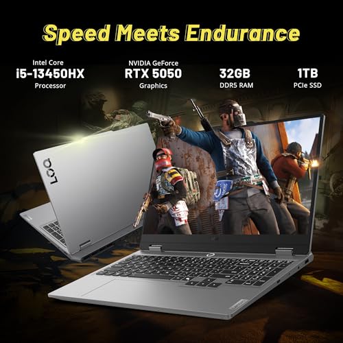 Image of Lenovo LOQ 17.3 inch FHD 165Hz Gaming Laptop, Intel i5-13450HX, NVIDIA GeForce RTX 5050 8GB GDDR7, 32GB DDR5, 2TB Storage (1TB SSD +1TB Docking Station Set), Backlit Keyboard, Wi-Fi 6, Win 11 Pro, Gray
