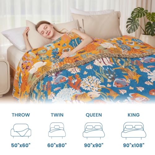 Image of MSGKV Boho Throw Blanket 50 inchx60 inch 100% Cotton Ocean Blanket for Couch
