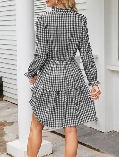 Image of Theenkoln Womens Casual Midi Dress: Short Sleeve V-Neck Empire Waist Gingham Spring Fashion Long Trendy Tiered Formal Dresses