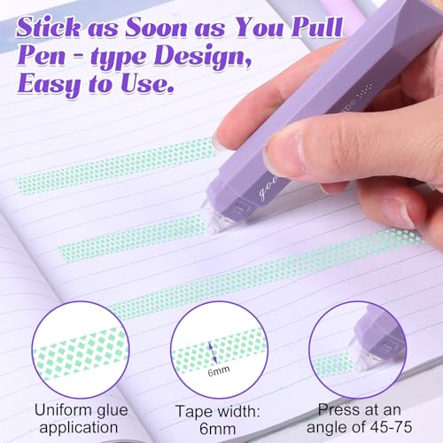 4Pack Strong Double Sided Tape Roller, Adhesive Tape Glue for Gift Wrapping, Junk Journals, Paper Crafts, Essential Scrapbooking Supplies, Photo Mounting, School Office (Purple)