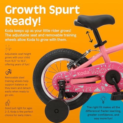 Image of Retrospec Koda Plus Kids Bike for Boys & Girls Ages 2-3 Years - 12 inch Children's Bicycle, Adjustable Seat & Handlebars, Removable Training Wheels, Front Hand Brakes, Rear Coaster Brake & Safety Bell