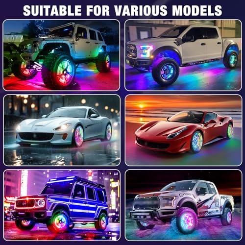 Image of 4PCS 14 inch Chasing Dual Sided LED Wheel Ring Lights for Trucks Car, Dual Ctrl | APP Remote Control, 178+DIY Dynamic Modes, Turn Signal Braking Reverse Function, for Pickups Offroad