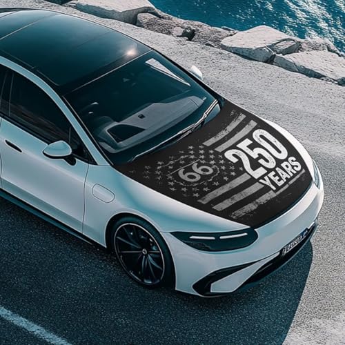 Image of Black American Flag Car Hood Cover 4th of July Car Hood Cover Wrap Stretch Car Bonnet Banner 250 Years Patriotic Automotive Hood Covers Car Sedans Accessory Decorative Universal Fit