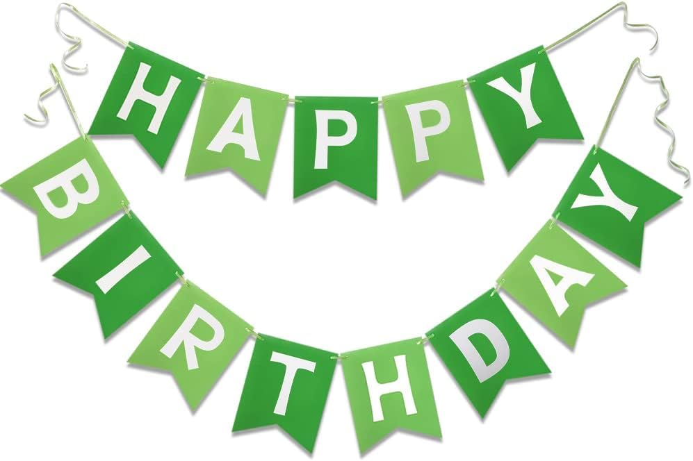 Green Happy Birthday Banner Greenery Theme Party Bunting Supplies Signs for Birthday Garland Nursery Hanging Decorations