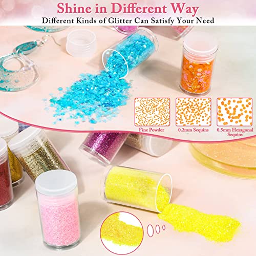 Audab Fine and Chunky Glitter Powder for Resin, Assorted Holographic Nail Sequins for Hair, Makeup, Slime, Resin Molds / Tumblers, 36 Pcs