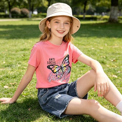 Image of 9-16Y Tween Girl Clothes 2 Piece Short Sleeve Heart Print Top and Shorts Teen Girl Summer Outfits Short Set