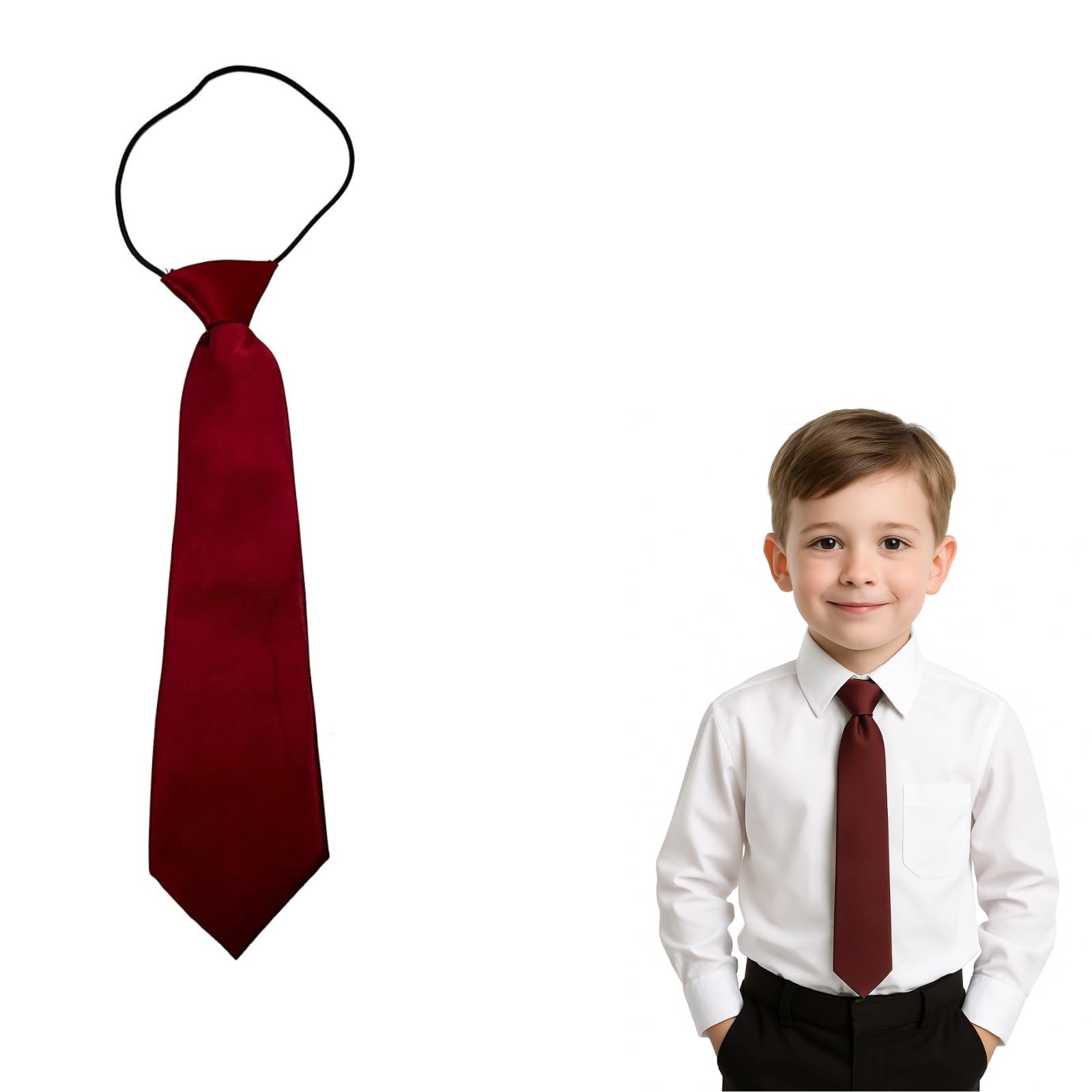 The Tie Company Boys Maroon The Tie Co™ Kids Satin Elasticated Tie – Solid Plain Colour Pre-Tied & Girls Neck Tie