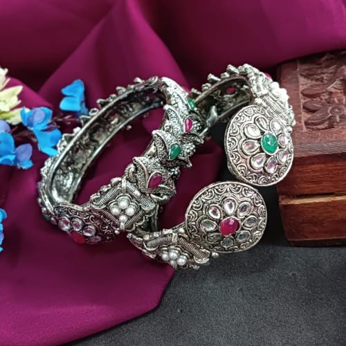 Efulgenz Indian Oxidized Bracelet Bangle Set for Women Boho Bangles Oxidized Wedding Jewelry Antique Bangle Set Crystal Hinge Openable Bangle Bracelet Fashion Statement Jewelry for Women (2 Pcs)2