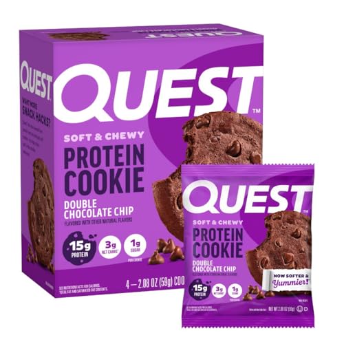 Quest Nutrition Double Chocolate Chip Protein Cookie 15g Protein 1g Sugar 3g Net Carbs Keto Friendly High Protein Low Carb; 4 Count